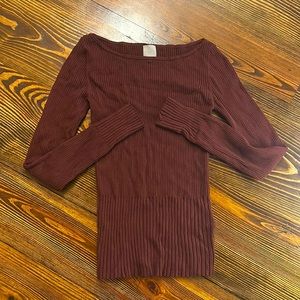 H&M Women’s Thin Ribbed-Knit Long Sleeve Maroon Sweater XS